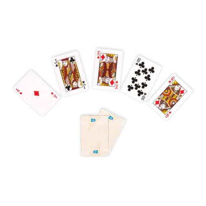 beige deck of cards with atlas copco logo