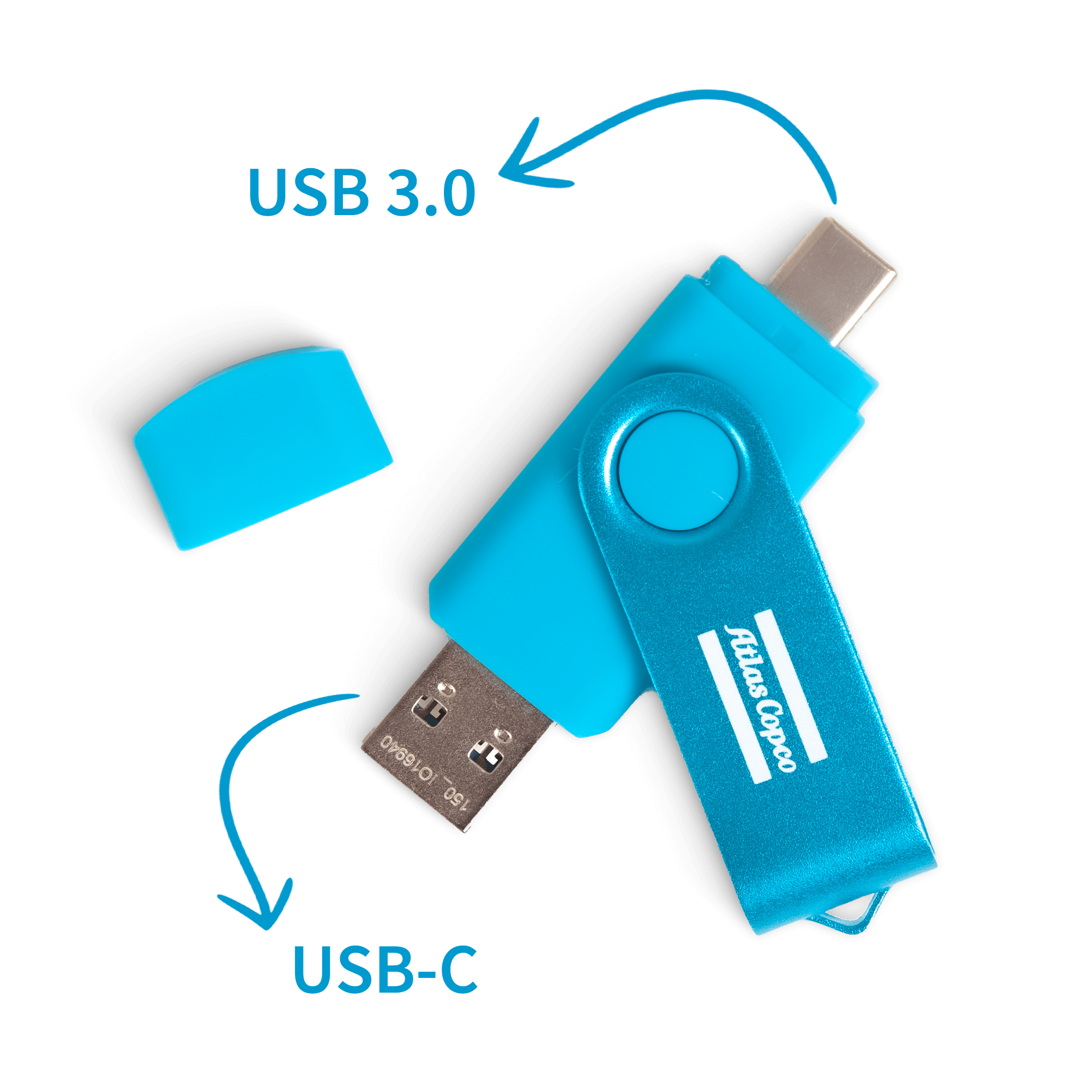 blue atlas copco usb with logo