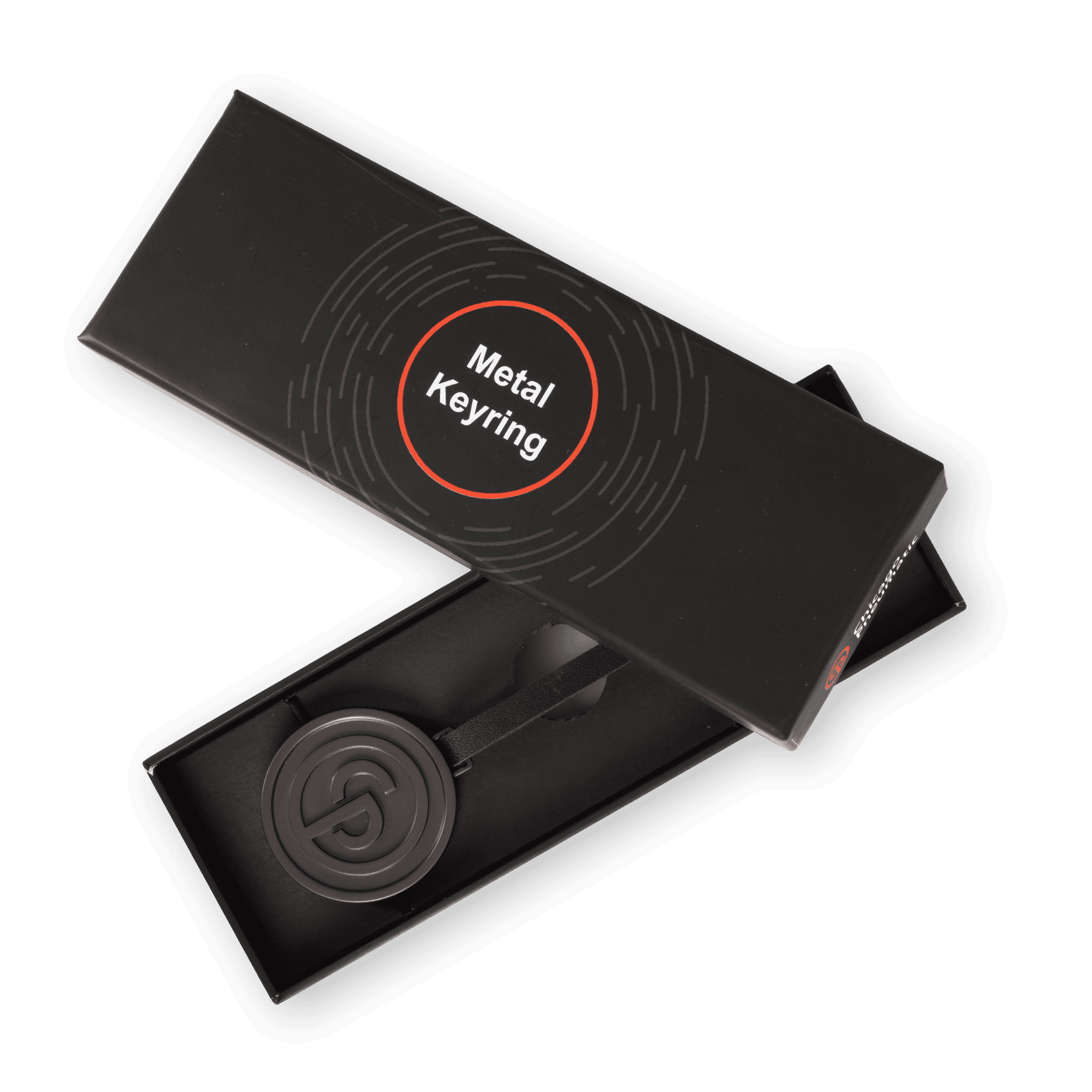 CP keyring in black steel with a debossed logo on