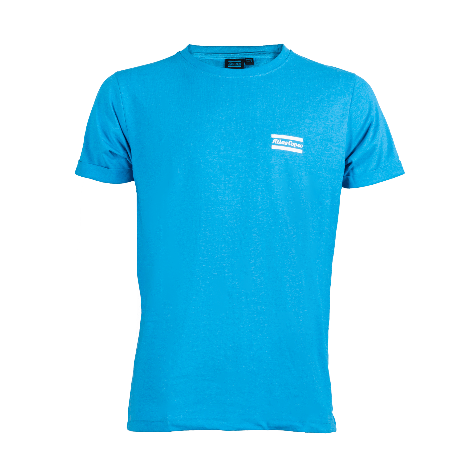 blue tshirt with white atlas copco logo