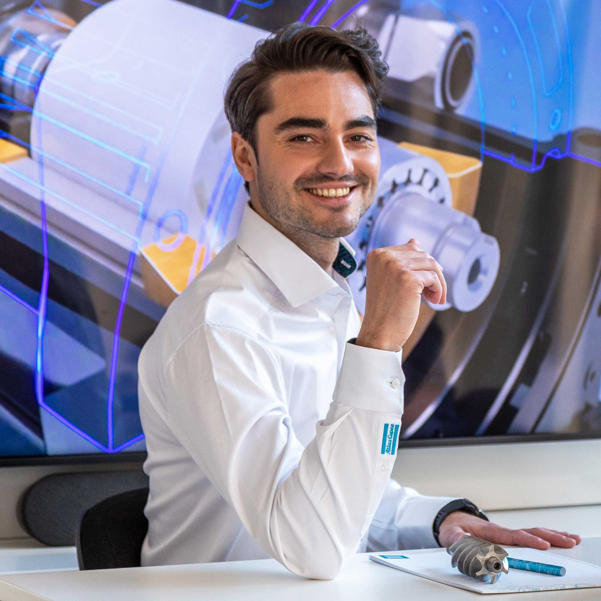 white business shirt with logo on sleeves
