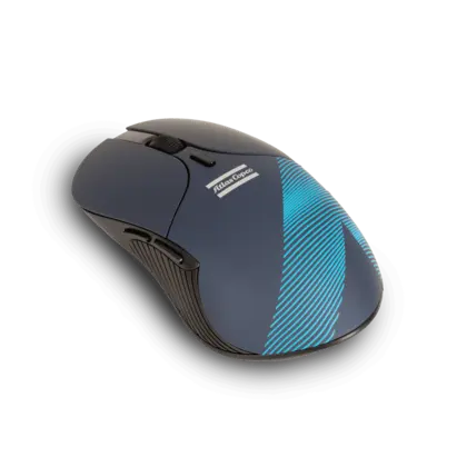 Blue mouse with atlas copco logo and wave pattern