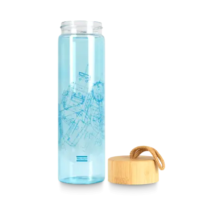 blue glassbottle with atlas copco pattern