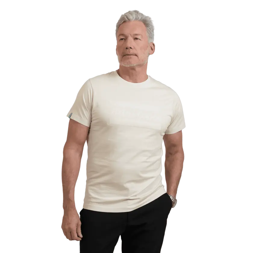 beige tshirt worn by female