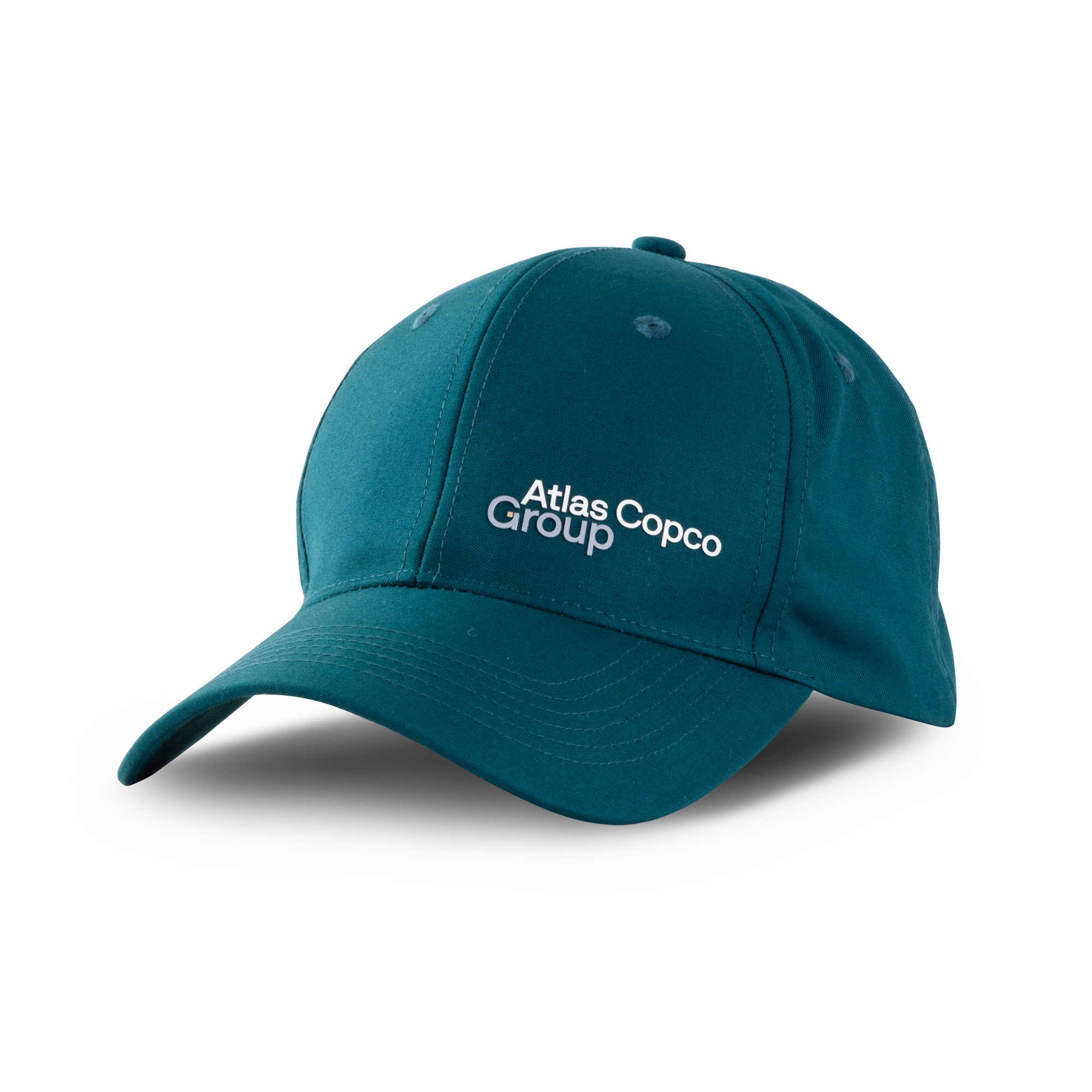 teal atlas copco group cap with white logo