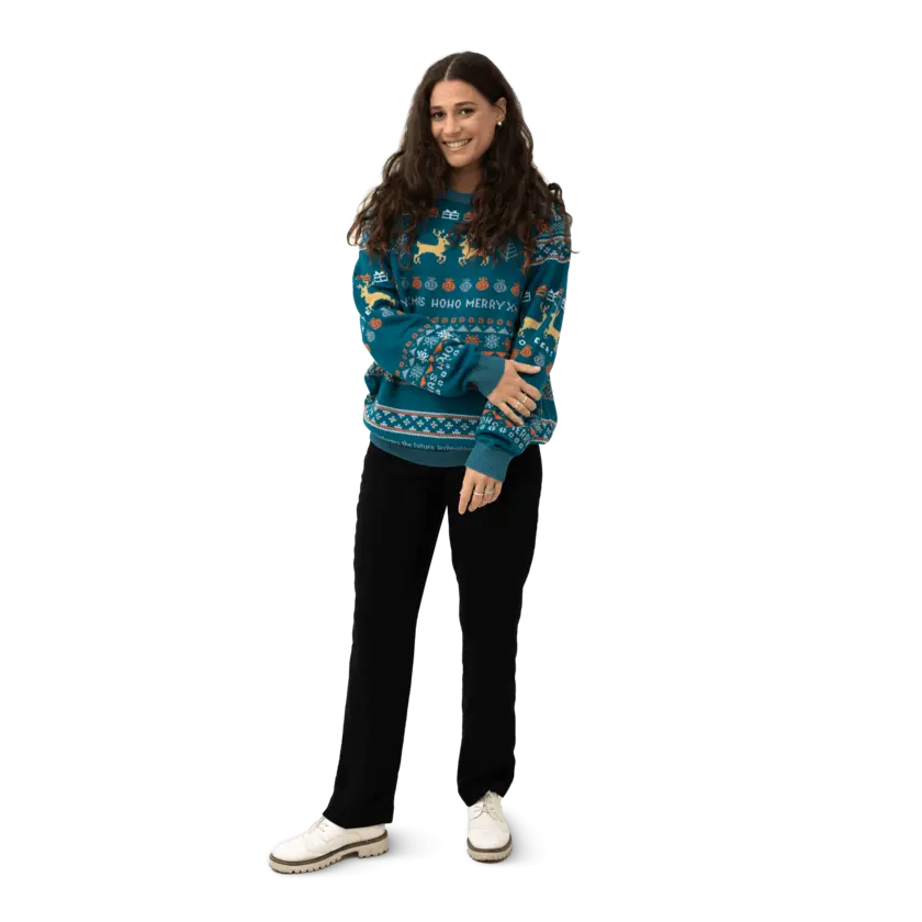 christmas sweater on female model