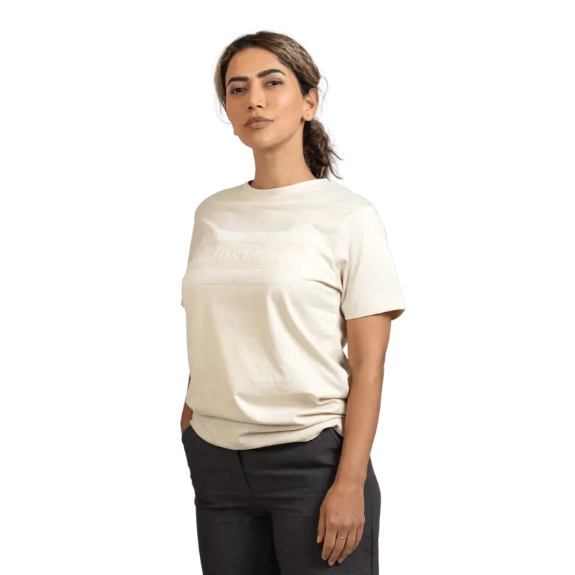 beige tshirt worn by male
