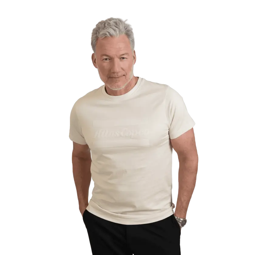beige tshirt worn by female