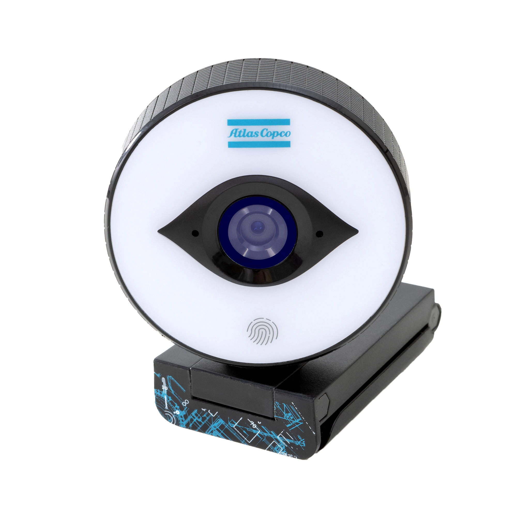 webcam with blue atlas copco logo