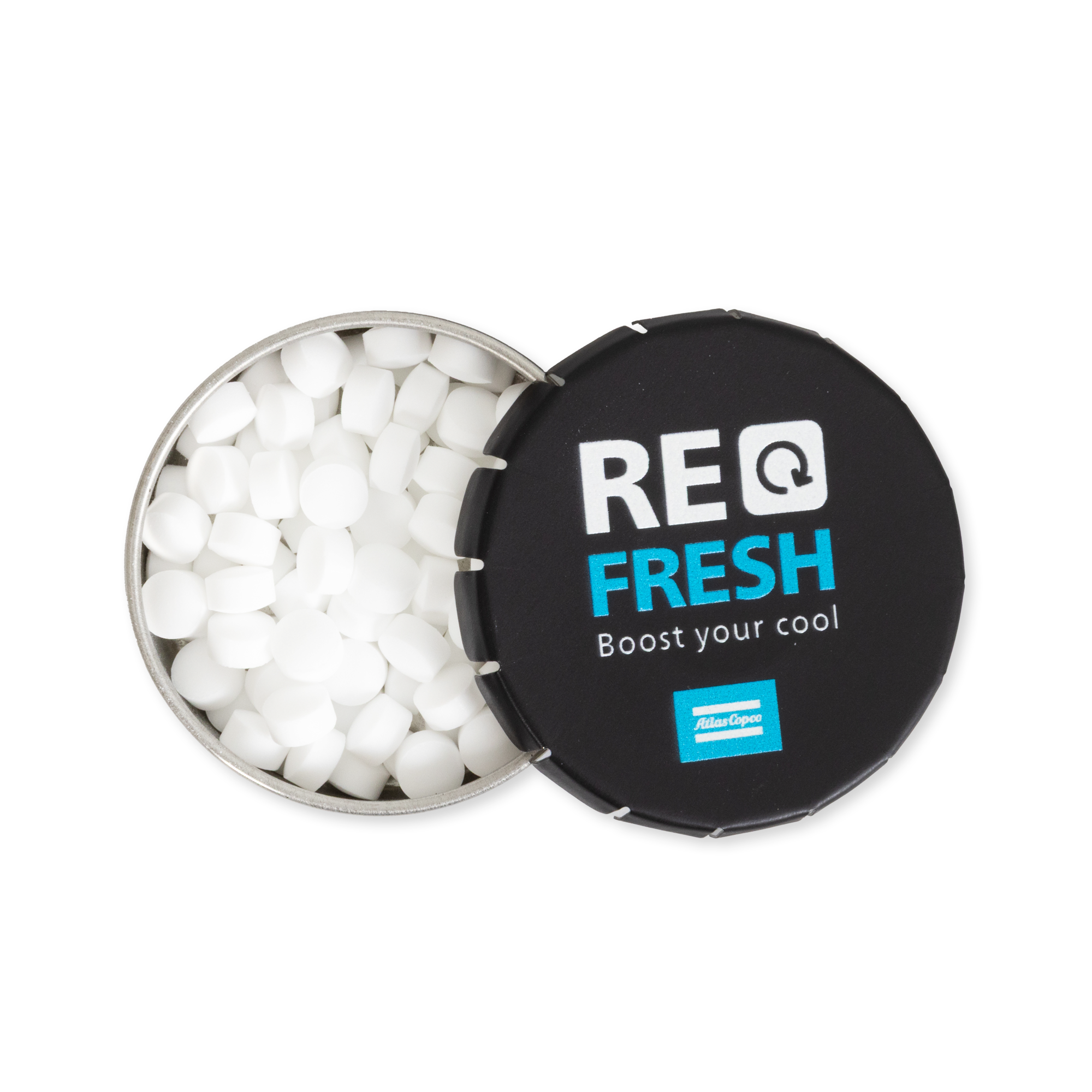 mint pastilles with atlas copco logo open