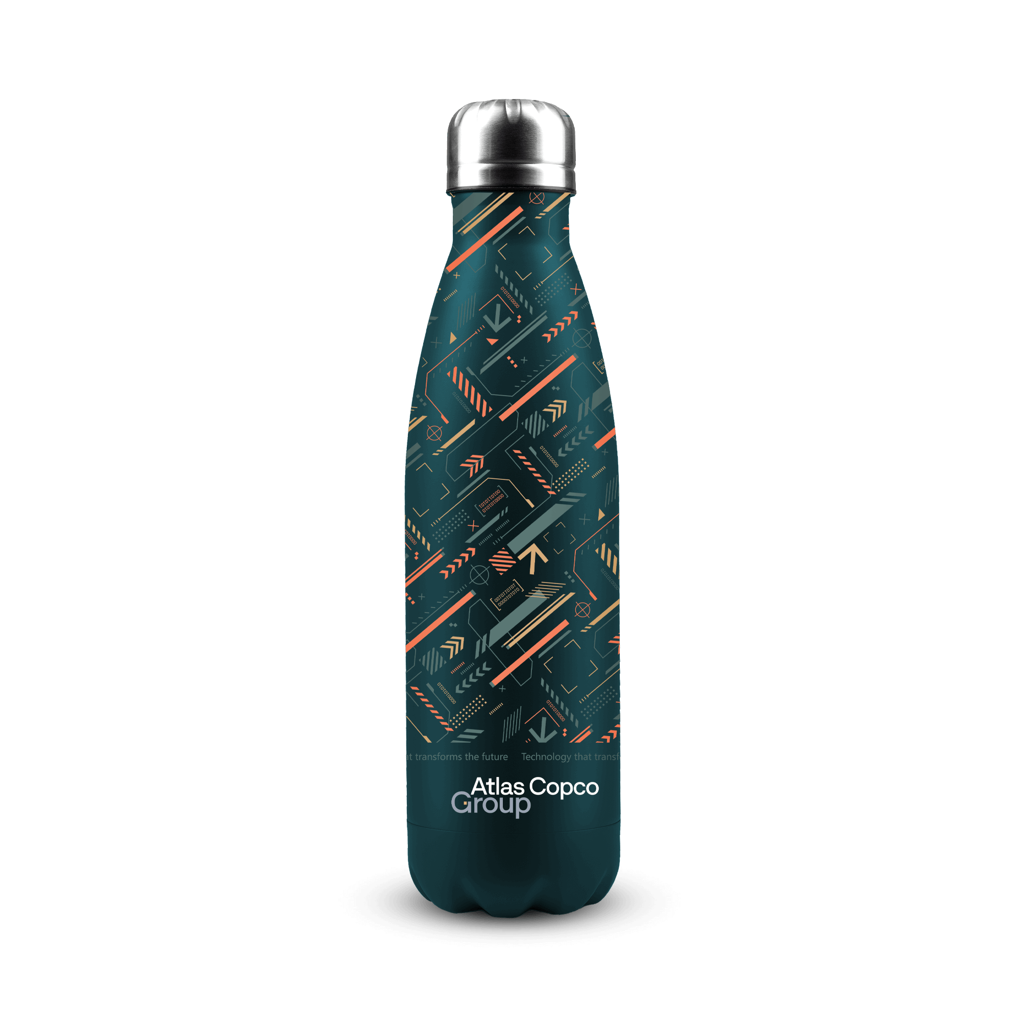 atlas copco group teal waterbottle with pattern