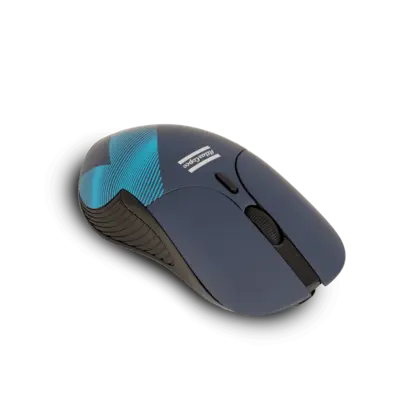Blue mouse with atlas copco logo and wave pattern