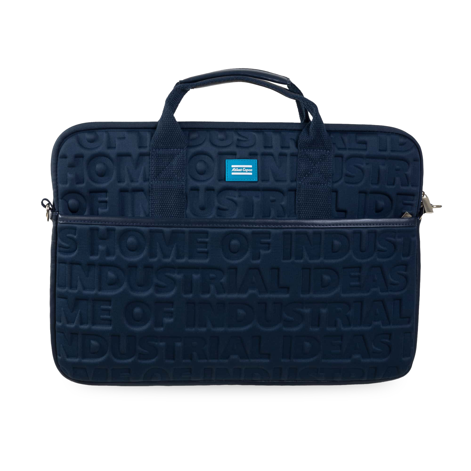 atlas copco navy blur laptop bag embossed home of industrial ideas